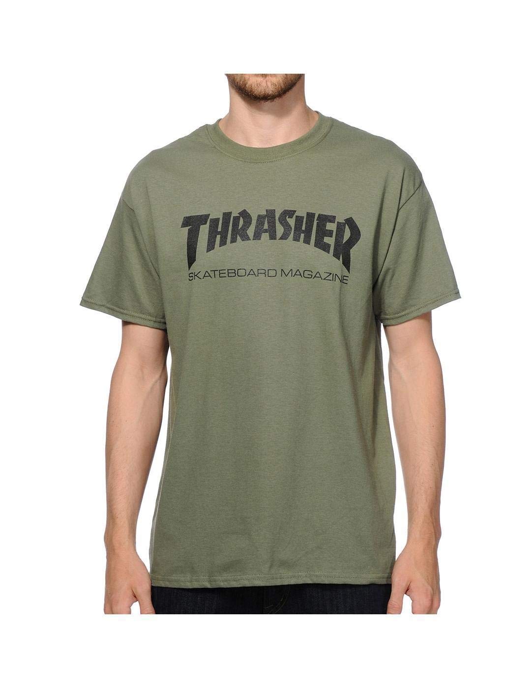 Thrasher Skateboard Magazine Men's S/S T-Shirt Skate Mag Skate Shirt, Army Green, Size: Small
