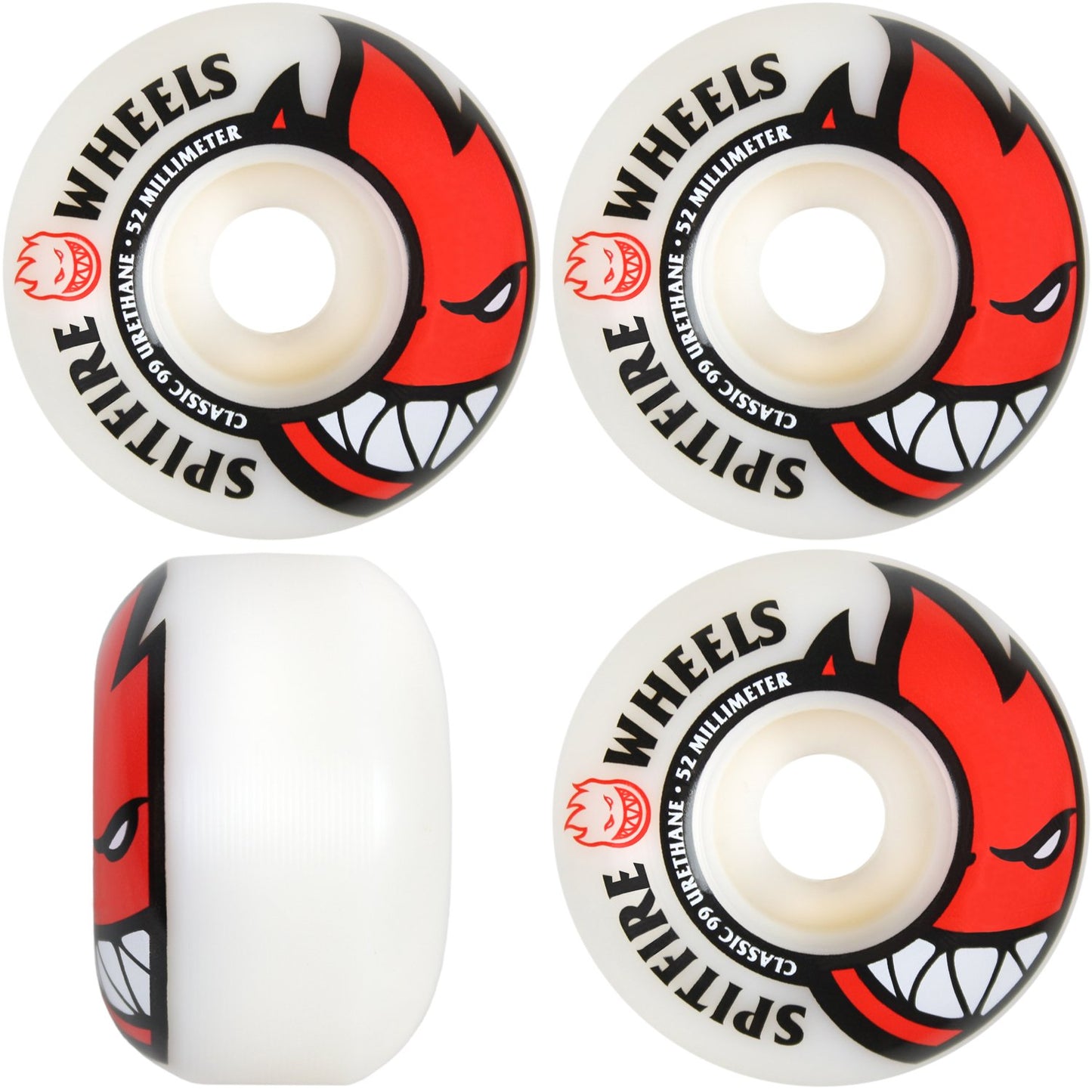 Spitfire 52mm Wheels Bighead White/Red Skateboard Wheels - 99a with Bones Bearings - 8mm Bones Reds Precision Skate Rated Skateboard Bearings (8) Pack - Bundle of 2 Items