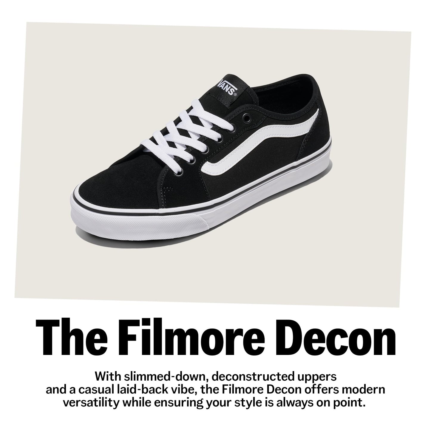 Vans Men's Filmore Decon Shoe | Low-Top Fashion Sneakers with Deconstructed Uppers, Black/White, 10