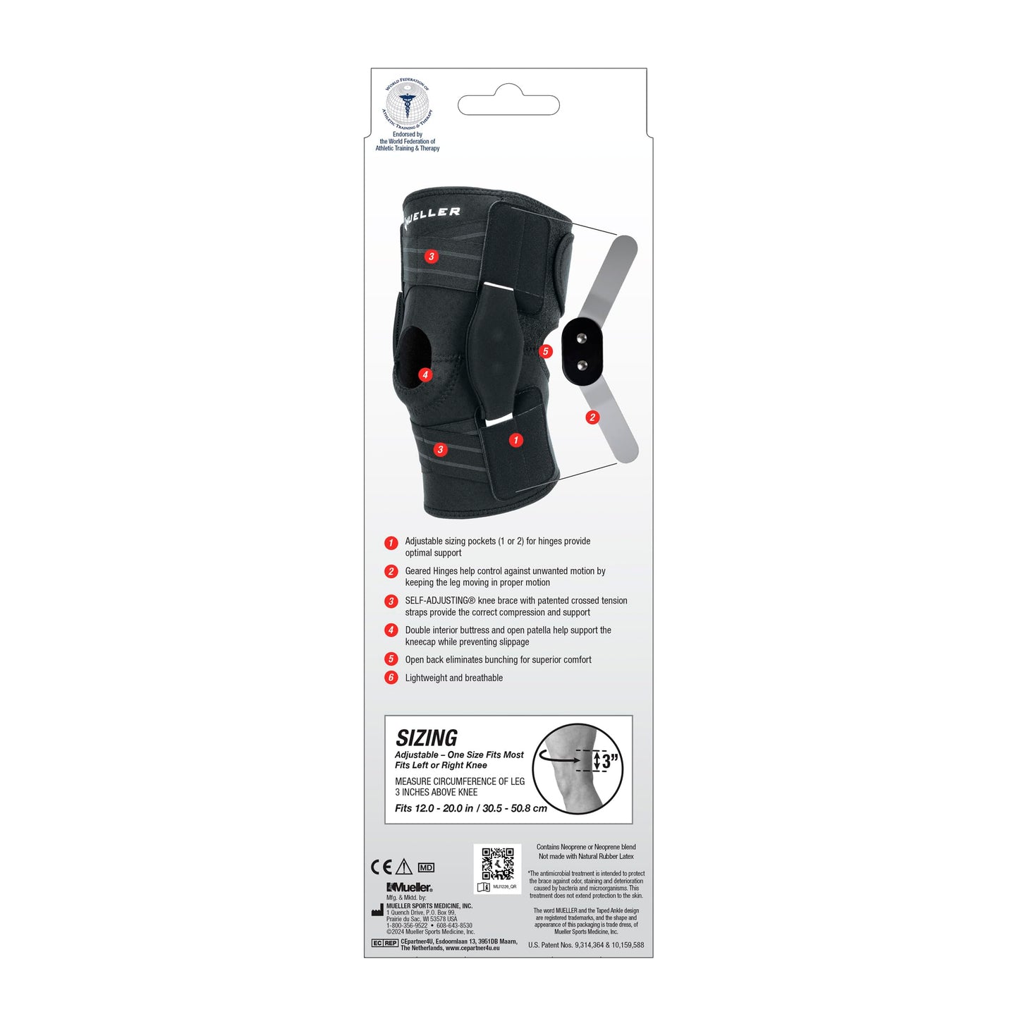 MUELLER Sports Medicine Self Adjusting Hinged Knee Brace for Men and Women, Knee Stabilizer for Compression and Pain Relief Support, Ideal for Arthritis, Sprains, Black, One Size