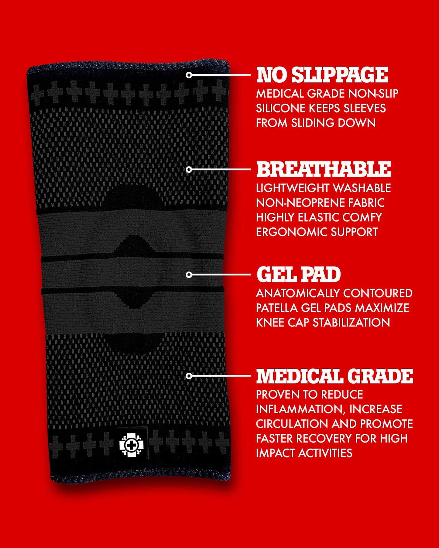 Old Bones Therapy Knee Brace - Knitted Compression Knee Sleeve and Support for Knee Pain Relief - Perfect for Sports, Arthritis, Post Surgery Recovery, Stability, Protection (L, Black/Red)